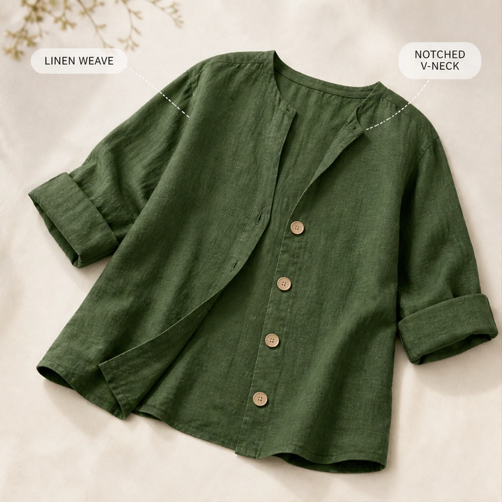 Linelle™ – Loose-Fit V-Neck Button-Down Blouse for Everyday &amp; Office + 50% OFF