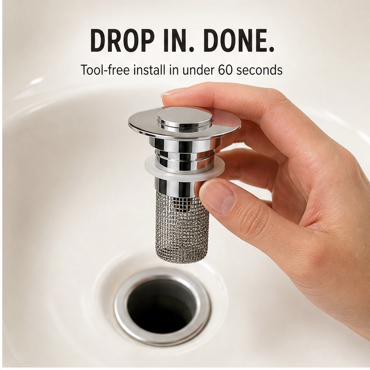 Clearwell™ – Pop-Up Drain Filter with 304 Stainless Steel Hair Catcher+ 50% OFF