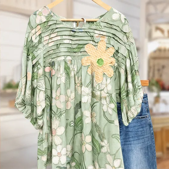 Meadowlark™ – Pleated Yoke Floral Puff-Sleeve Blouse + 50% OFF