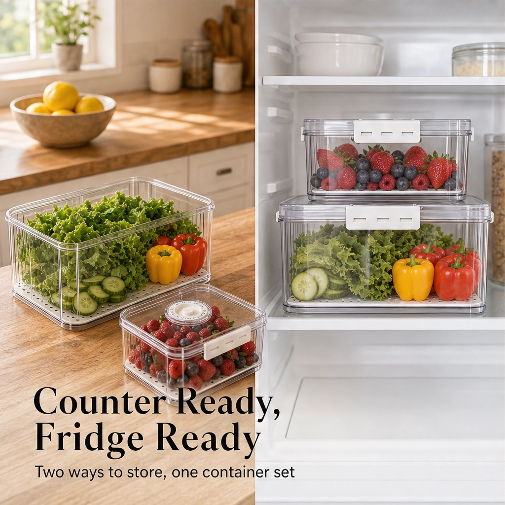 Crispwell™ – Produce Freshness Containers with Date-Dial Timer, Drainage Grid &amp; Airtight Seal + 50% OFF