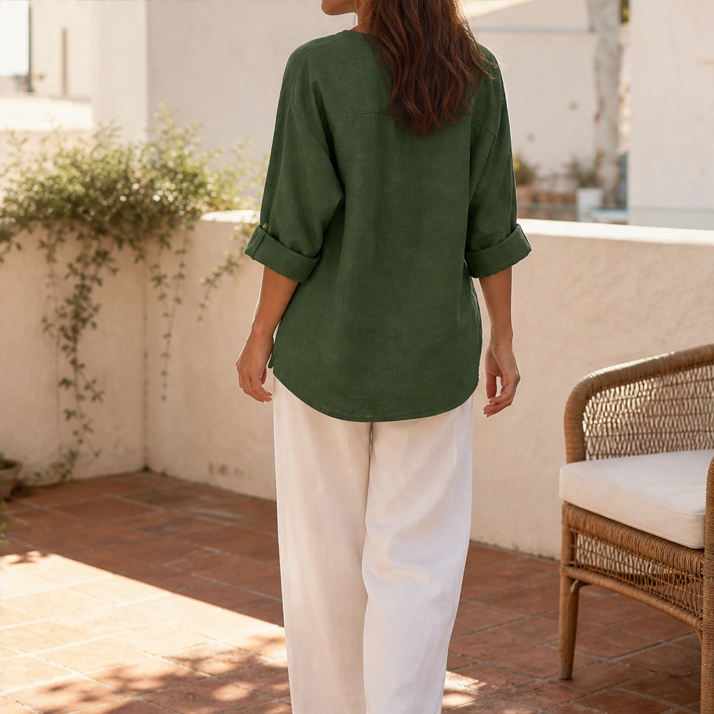 Linelle™ – Loose-Fit V-Neck Button-Down Blouse for Everyday &amp; Office + 50% OFF