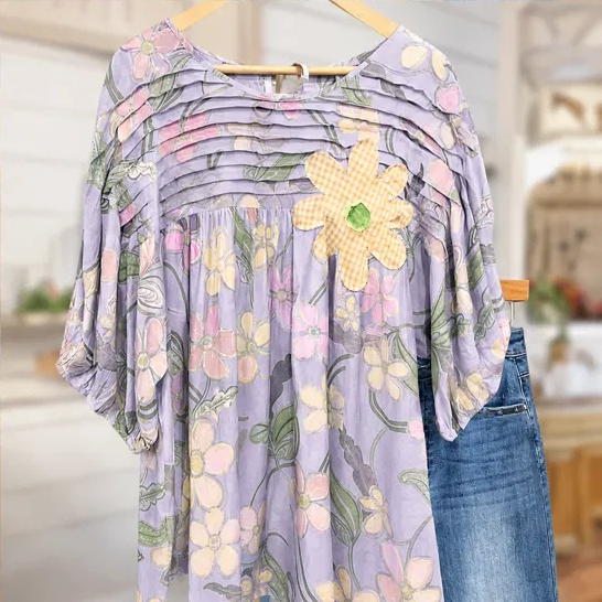 Meadowlark™ – Pleated Yoke Floral Puff-Sleeve Blouse + 50% OFF