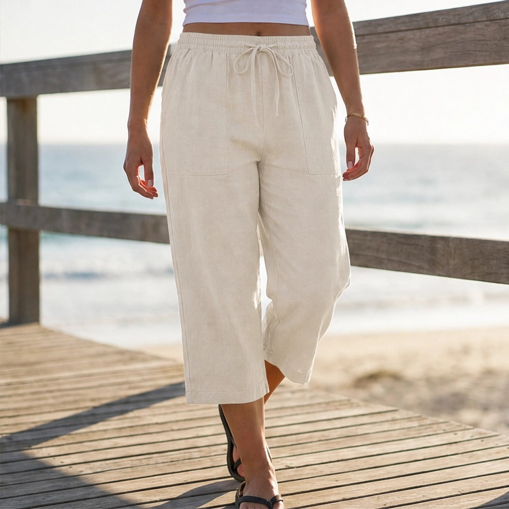 Willowdrift™ – Breezy Cotton-Linen Wide-Leg Cropped Pants + 50% OFF