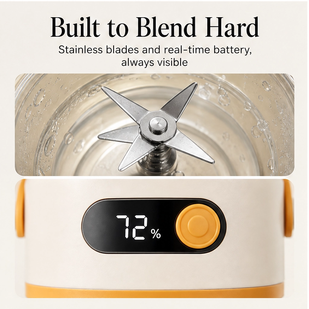 Bloomvolt™ – 1000mL Cordless Smoothie Blender with 18,000 RPM Motor &amp; Smart Battery Display + 50% OFF