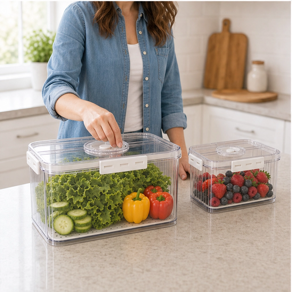 Crispwell™ – Produce Freshness Containers with Date-Dial Timer, Drainage Grid &amp; Airtight Seal + 50% OFF