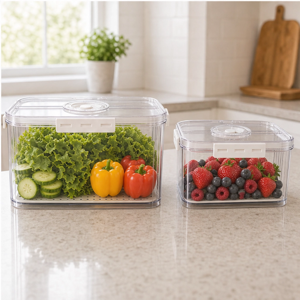 Crispwell™ – Produce Freshness Containers with Date-Dial Timer, Drainage Grid &amp; Airtight Seal + 50% OFF