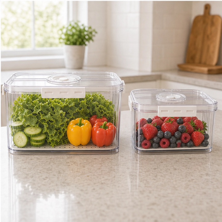 Crispwell™ – Produce Freshness Containers with Date-Dial Timer, Drainage Grid &amp; Airtight Seal + 50% OFF