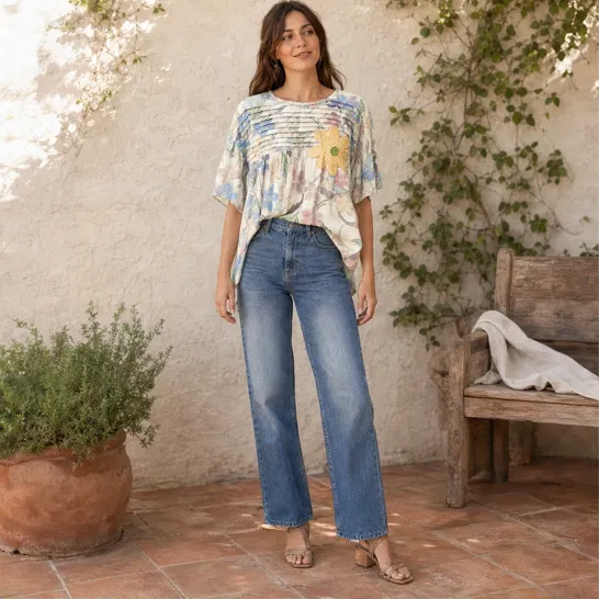 Meadowlark™ – Pleated Yoke Floral Puff-Sleeve Blouse + 50% OFF
