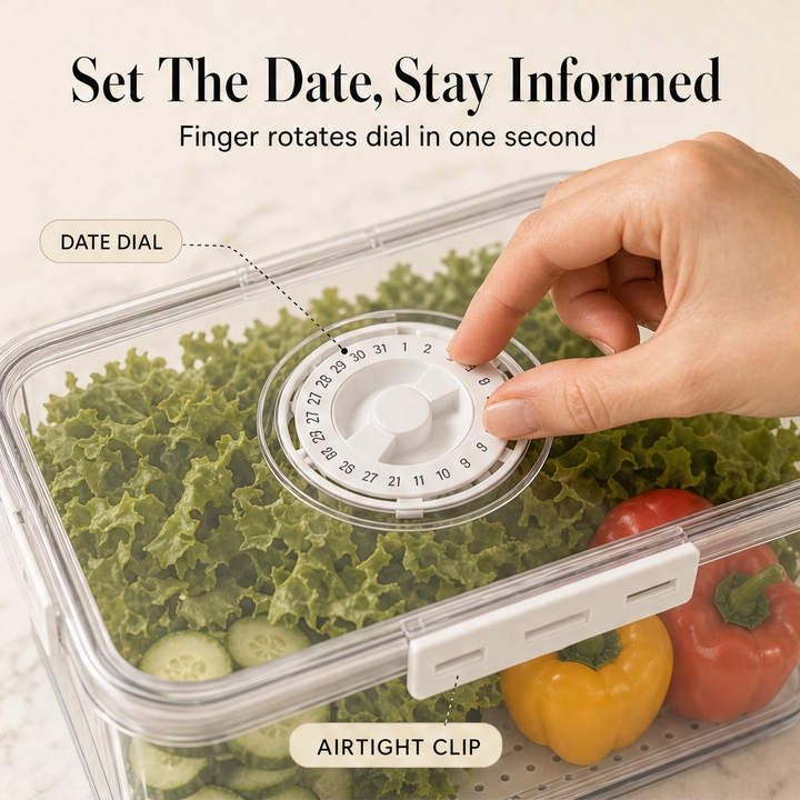 Crispwell™ – Produce Freshness Containers with Date-Dial Timer, Drainage Grid &amp; Airtight Seal + 50% OFF