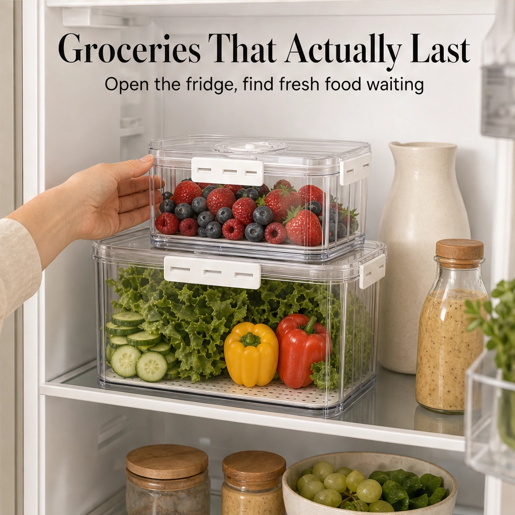 Crispwell™ – Produce Freshness Containers with Date-Dial Timer, Drainage Grid &amp; Airtight Seal + 50% OFF