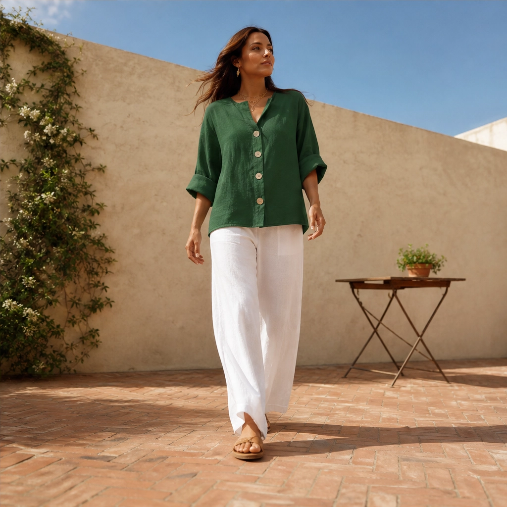 Linelle™ – Loose-Fit V-Neck Button-Down Blouse for Everyday &amp; Office + 50% OFF