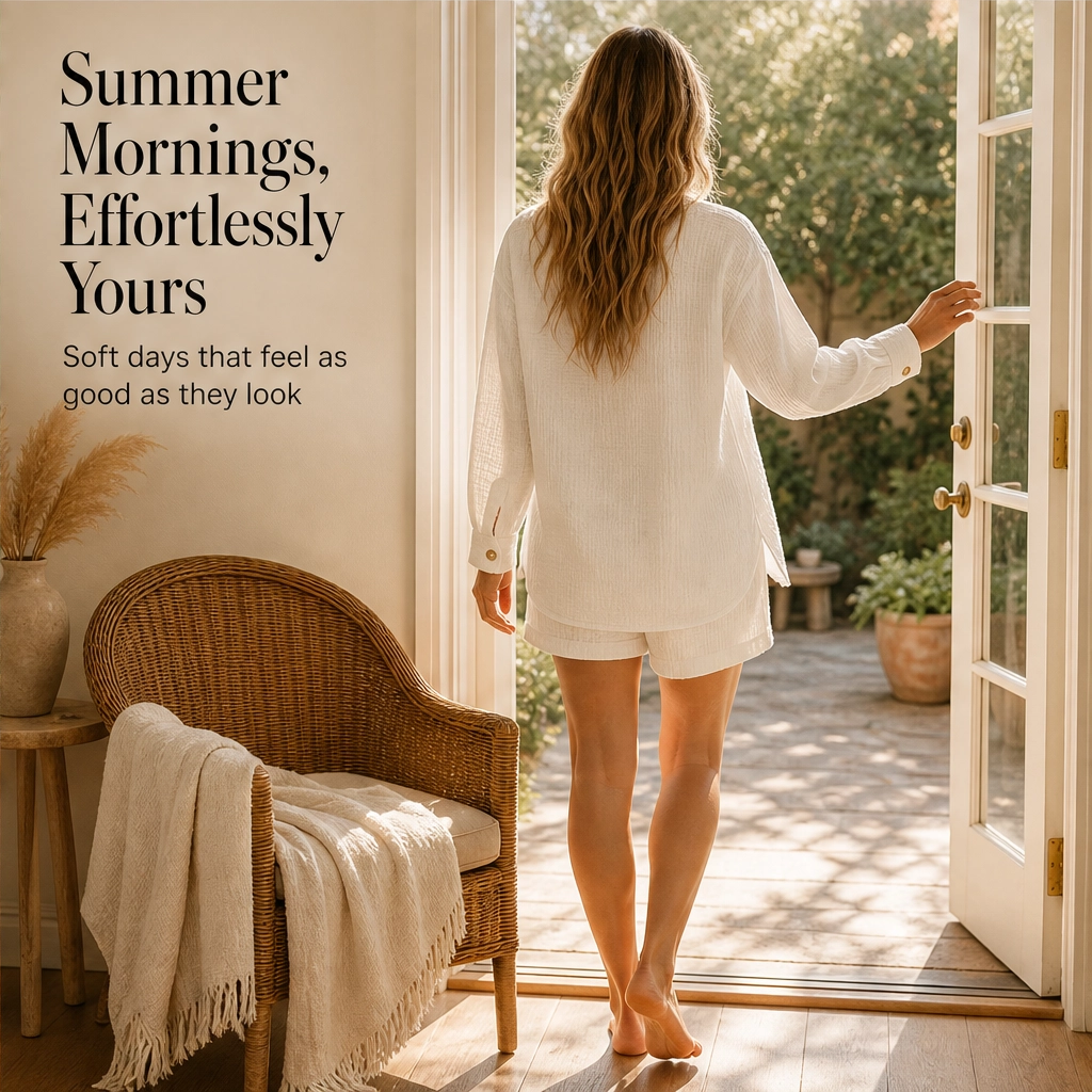 Saltaire™ – Textured Gauze Button-Up Shirt &amp; High-Waisted Shorts 2-Piece Set + 50% OFF