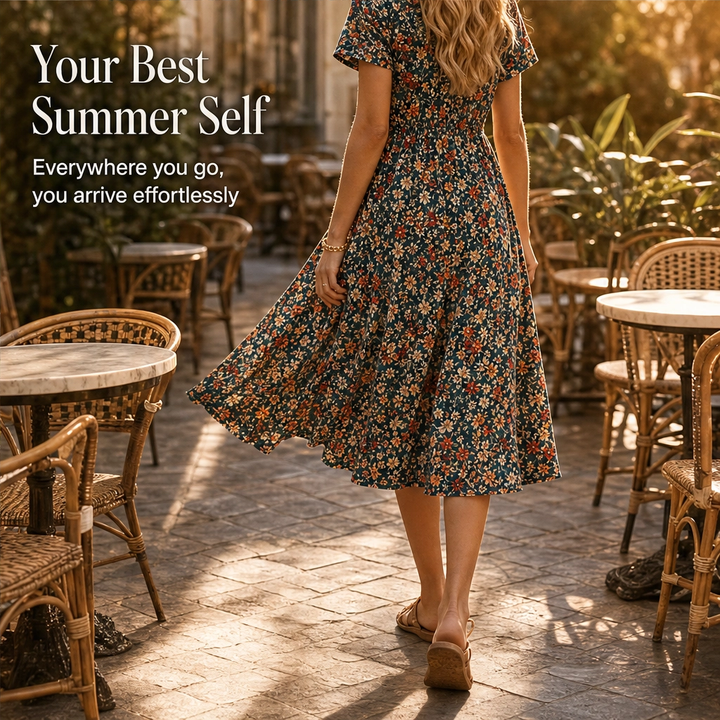 Linnet™ – Lined V-Neck Floral Empire-Waist Summer Dress + 50% OFF