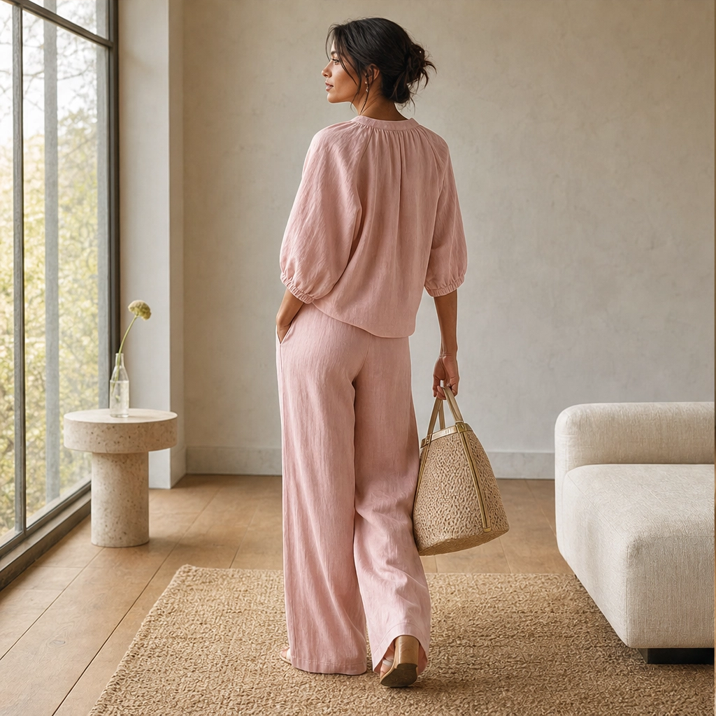 Linfold™ – Drape-Soft 2-Piece Set with Gold Zip &amp; Wide-Leg Pants + 50% OFF