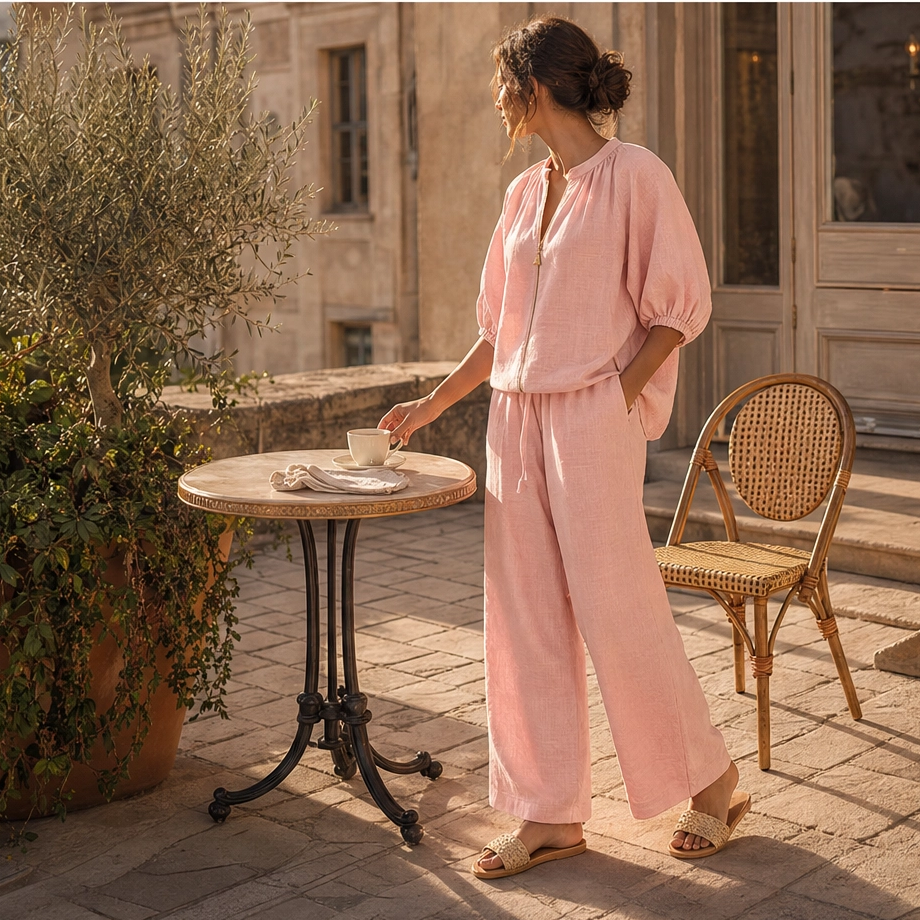 Linfold™ – Drape-Soft 2-Piece Set with Gold Zip &amp; Wide-Leg Pants + 50% OFF