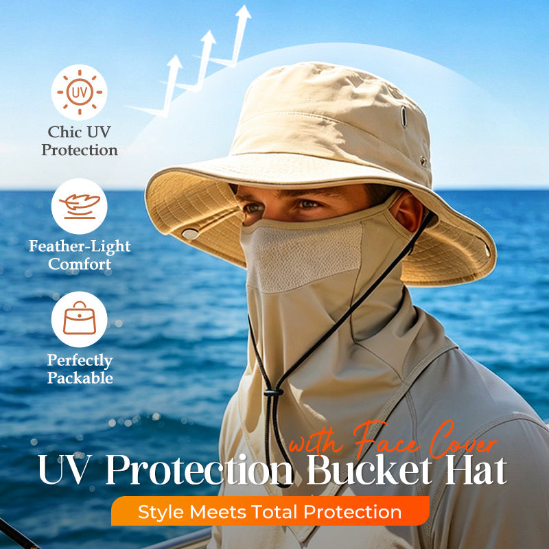 Shadecraft™ – UPF 50+ 360° Coverage Bucket Hat with Detachable Face Cover &amp; Neck Flap + 50% OFF
