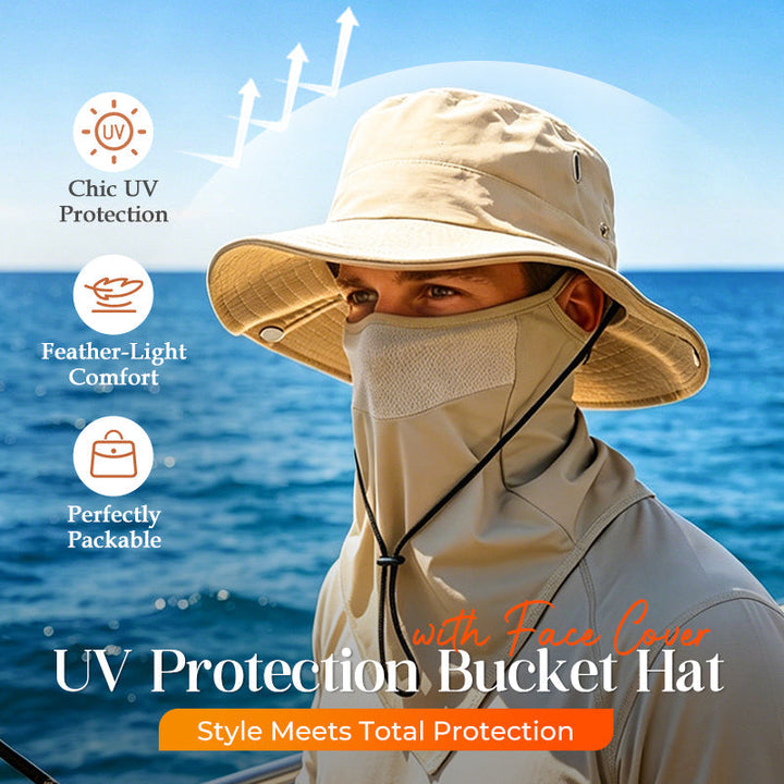 Shadecraft™ – UPF 50+ 360° Coverage Bucket Hat with Detachable Face Cover &amp; Neck Flap + 50% OFF