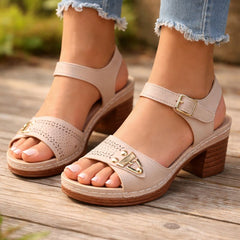 Driftelle™ – Perforated Block Heel Ankle Strap Sandals for Women + 50% OFF