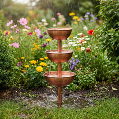 Rivecroft™ – 3-Tier Cascading Rain Catcher Garden Stake | Rustic Copper Patina | Attracts Birds & Pollinators + 50% OFF