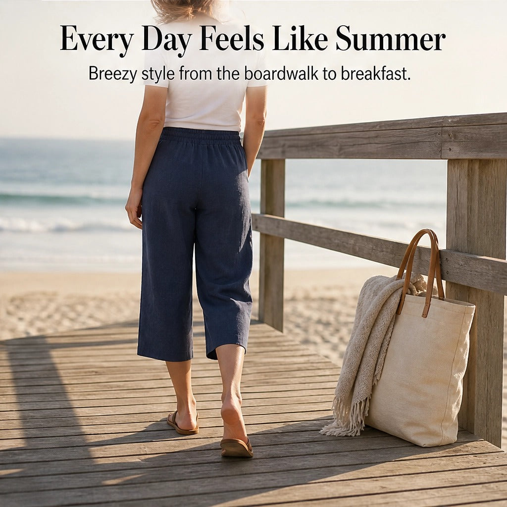 Willowdrift™ – Breezy Cotton-Linen Wide-Leg Cropped Pants + 50% OFF