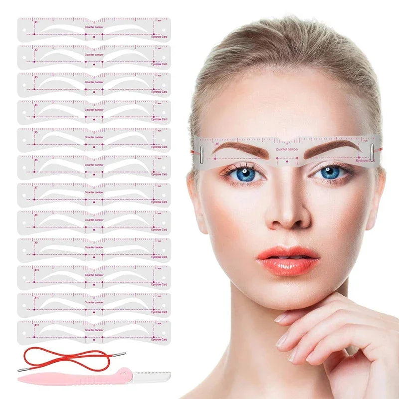 Browette™ – 12-Style Reusable Eyebrow Shaping Stencil Kit with Elastic Fix-Band + 50% OFF
