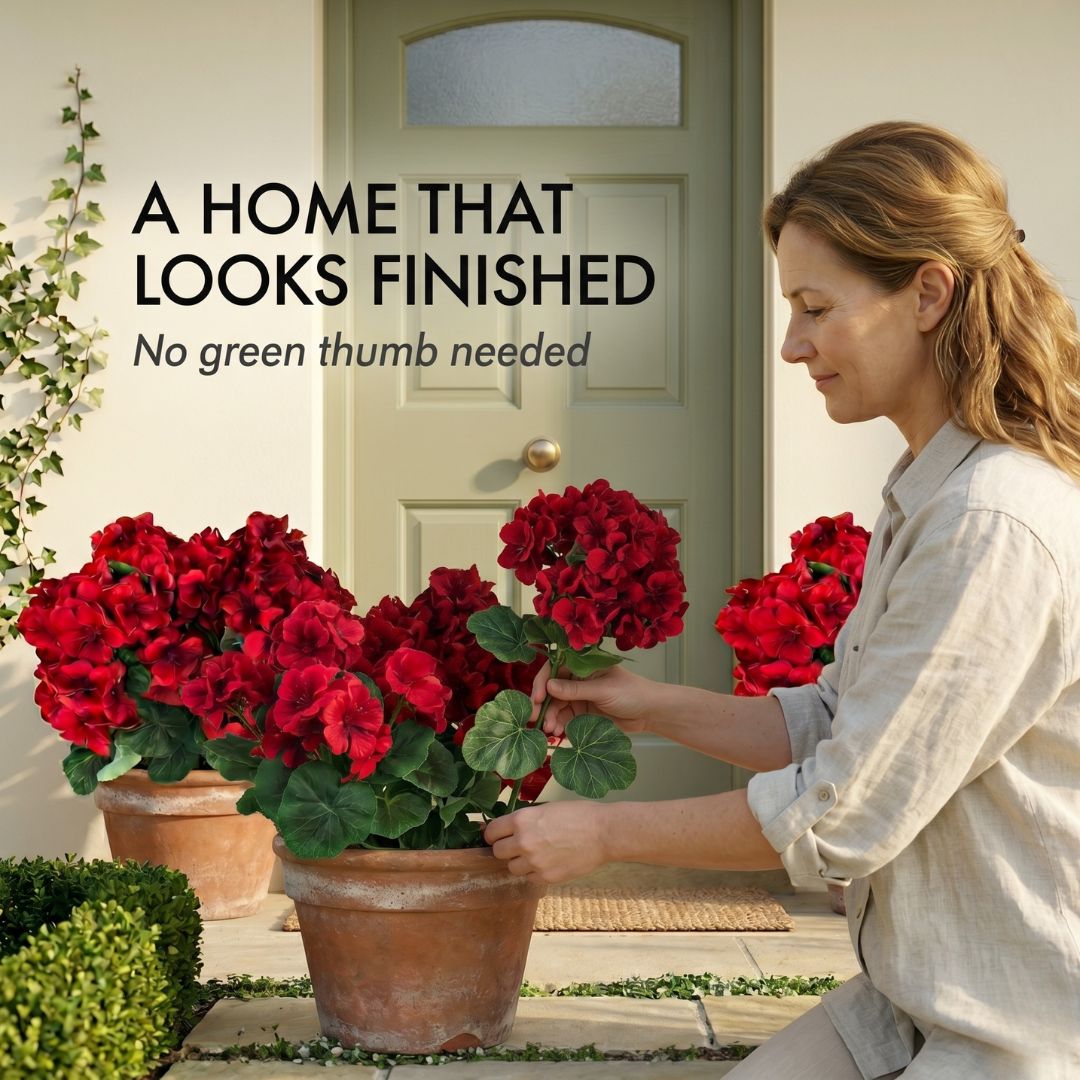 Bloomcroft™ – UV-Resistant Water-Dyed Silk Geraniums for Outdoor &amp; Indoor Decor + 50% OFF