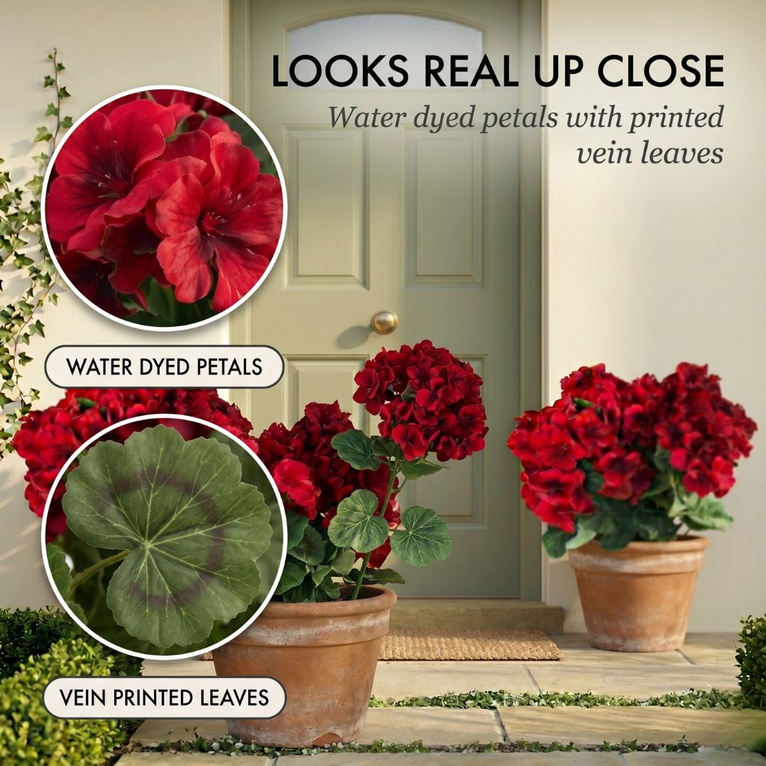 Bloomcroft™ – UV-Resistant Water-Dyed Silk Geraniums for Outdoor &amp; Indoor Decor + 50% OFF