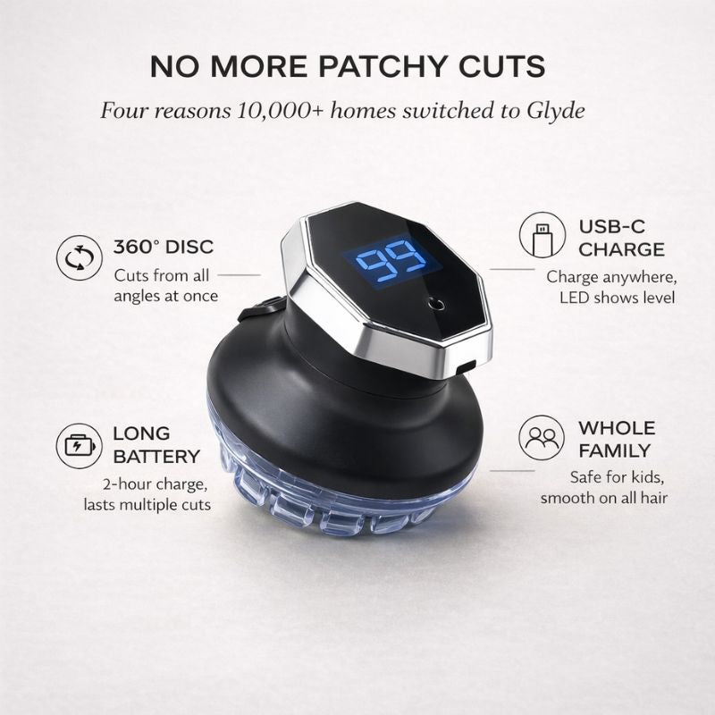 Glyde™ – 360° Self-Cutting Hair Clipper with LED Display &amp; USB-C Charge + 50% OFF