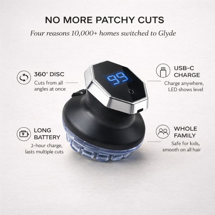 Glyde™ – 360° Self-Cutting Hair Clipper with LED Display &amp; USB-C Charge + 50% OFF