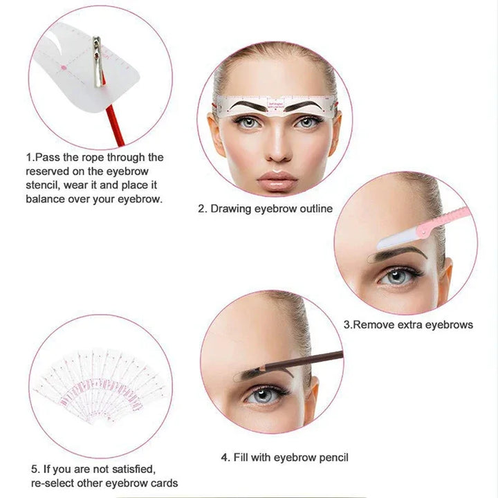 Browette™ – 12-Style Reusable Eyebrow Shaping Stencil Kit with Elastic Fix-Band + 50% OFF