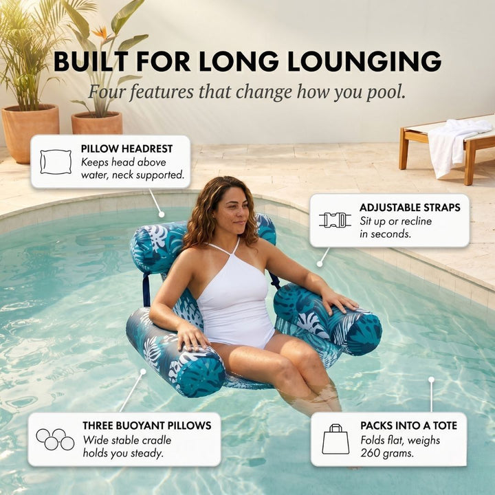 Dryft™ – 3-Pillow Reclining Pool Float Chair with Adjustable Straps + 50% OFF