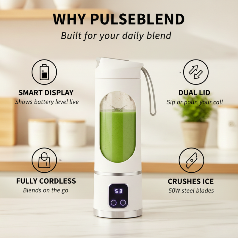 Pulseblend™ – Portable Cordless Blender with Digital Display &amp; Dual Lid + 50% OFF