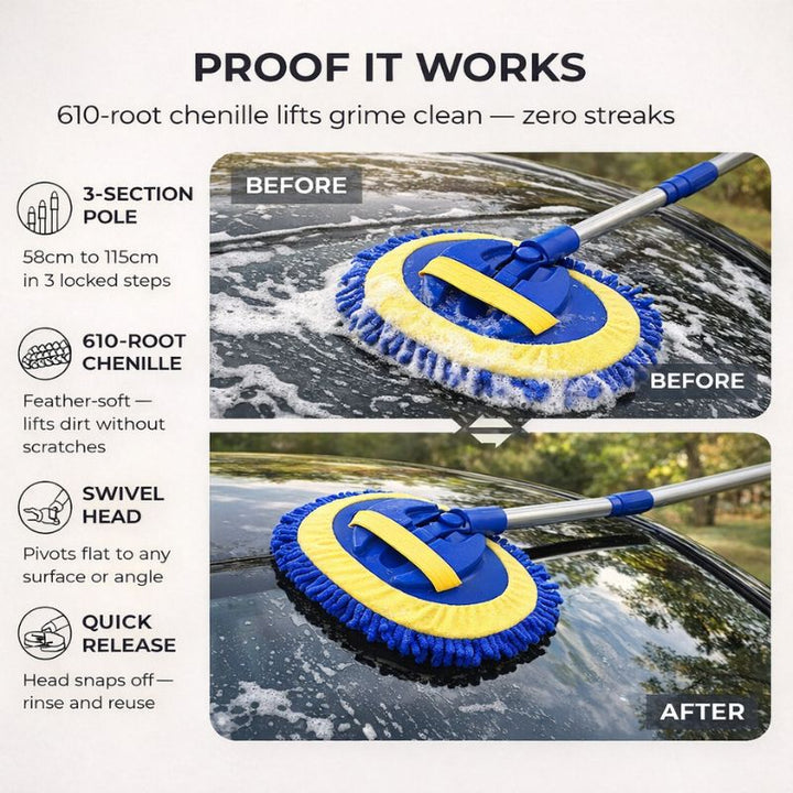 Streakless™ – Telescoping Aluminum Car Wash Mop with Dual Microfiber Head + 50% OFF