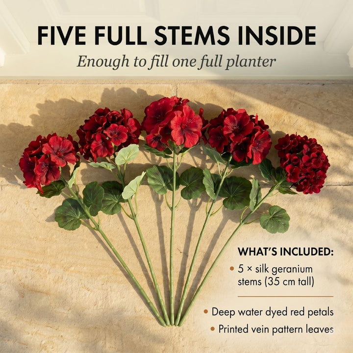 Bloomcroft™ – UV-Resistant Water-Dyed Silk Geraniums for Outdoor &amp; Indoor Decor + 50% OFF