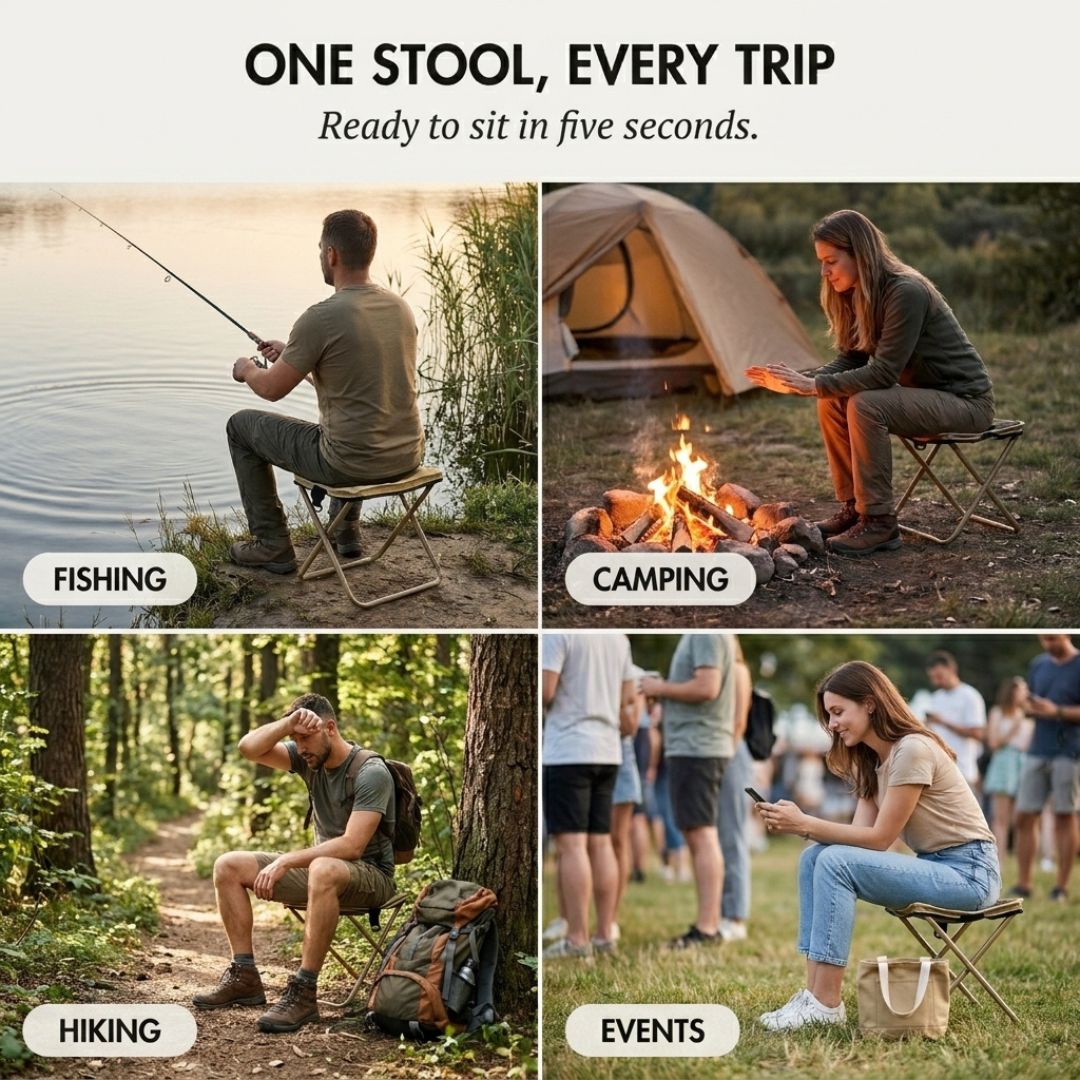 Perch™ – Ultralight Folding Stool with Built-In Carry Pouch &amp; Phone Pocket + 50% OFF