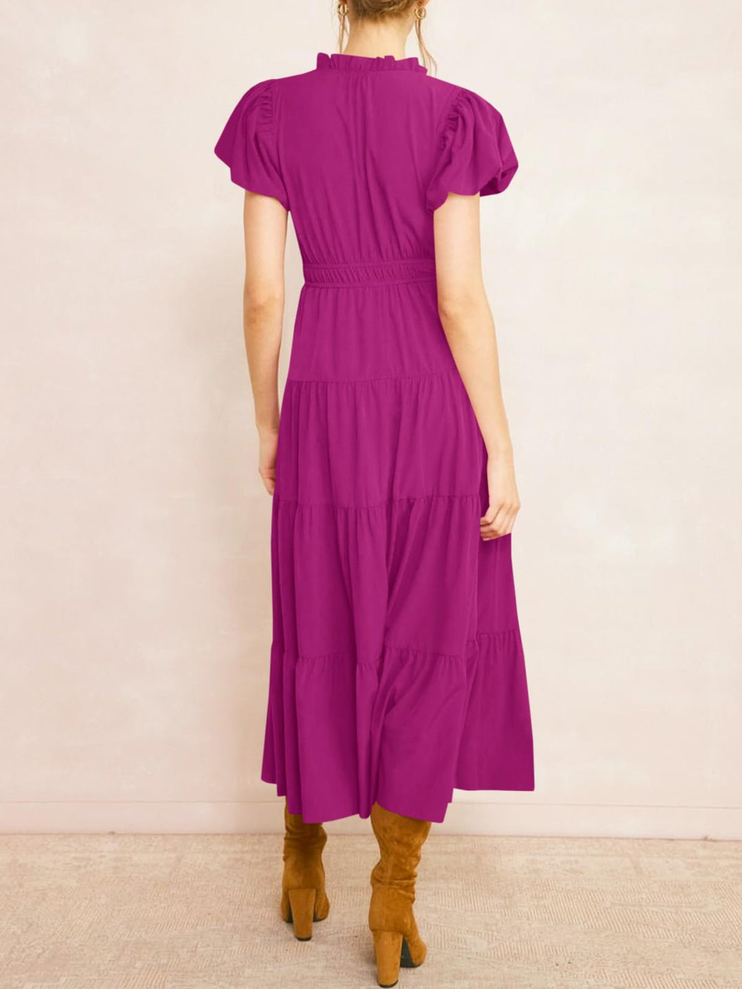 Lilavera™ – Puff Sleeve V-Neck Tiered Flowy Midi Dress + 50% OFF