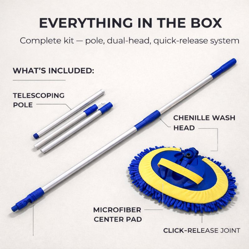 Streakless™ – Telescoping Aluminum Car Wash Mop with Dual Microfiber Head + 50% OFF