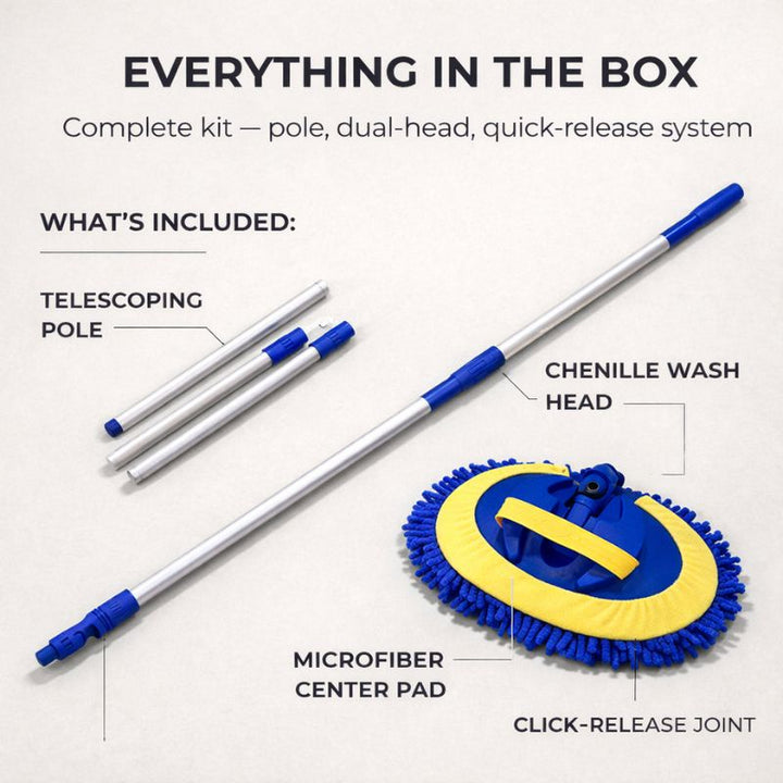 Streakless™ – Telescoping Aluminum Car Wash Mop with Dual Microfiber Head + 50% OFF