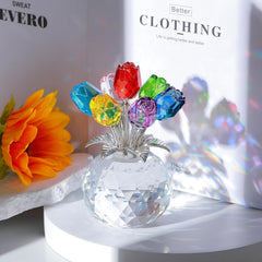 Petalune™ – Hand-Cut Crystal Rose Bouquet Figurine with Faceted Vase + 50% OFF