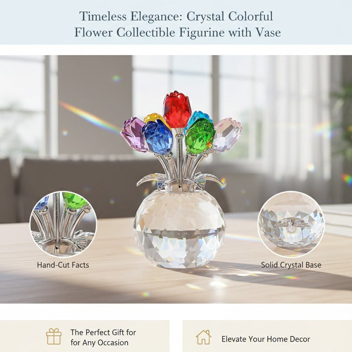 Petalune™ – Hand-Cut Crystal Rose Bouquet Figurine with Faceted Vase + 50% OFF