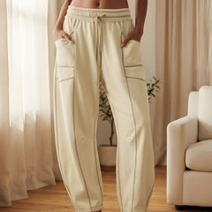 Rawstitch™ – Contrast Seam Barrel Leg Sweatpants | Wide Leg Drawstring Lounge Pants + 50% OFF