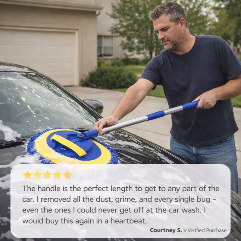 Streakless™ – Telescoping Aluminum Car Wash Mop with Dual Microfiber Head + 50% OFF