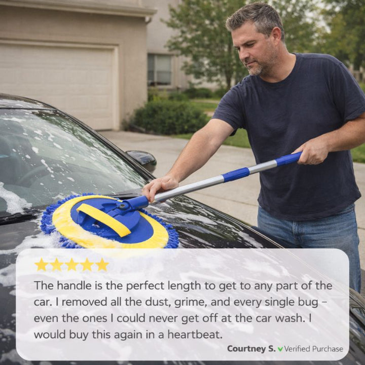 Streakless™ – Telescoping Aluminum Car Wash Mop with Dual Microfiber Head + 50% OFF
