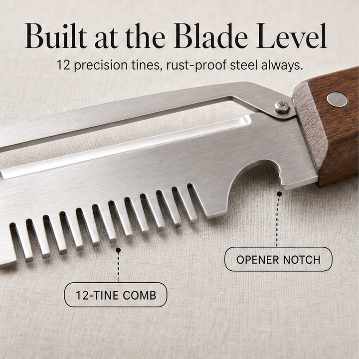 Hearthen™ – 3-in-1 Stainless Steel Scallion Shredder, Peeler &amp; Bottle Opener with Wood Handle + 50% OFF