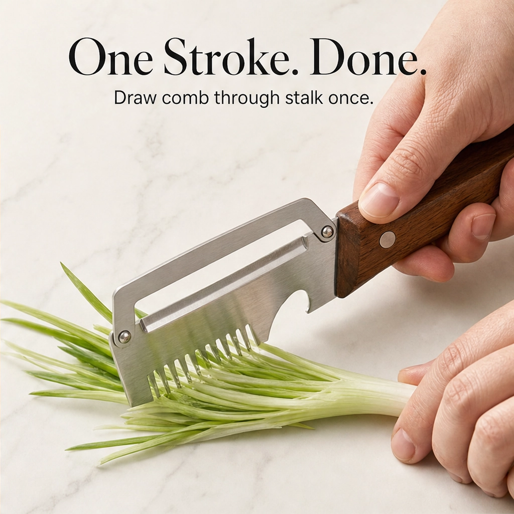 Hearthen™ – 3-in-1 Stainless Steel Scallion Shredder, Peeler &amp; Bottle Opener with Wood Handle + 50% OFF