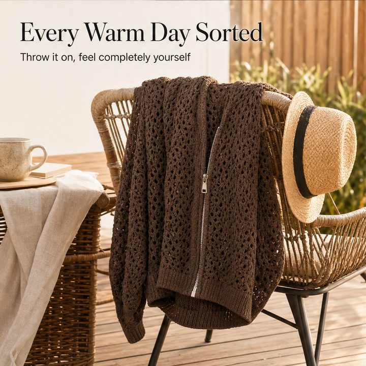 Driftknit™ – Crochet Hollow-Knit Hooded Double-Zip Cardigan Cover-Up + 50% OFF