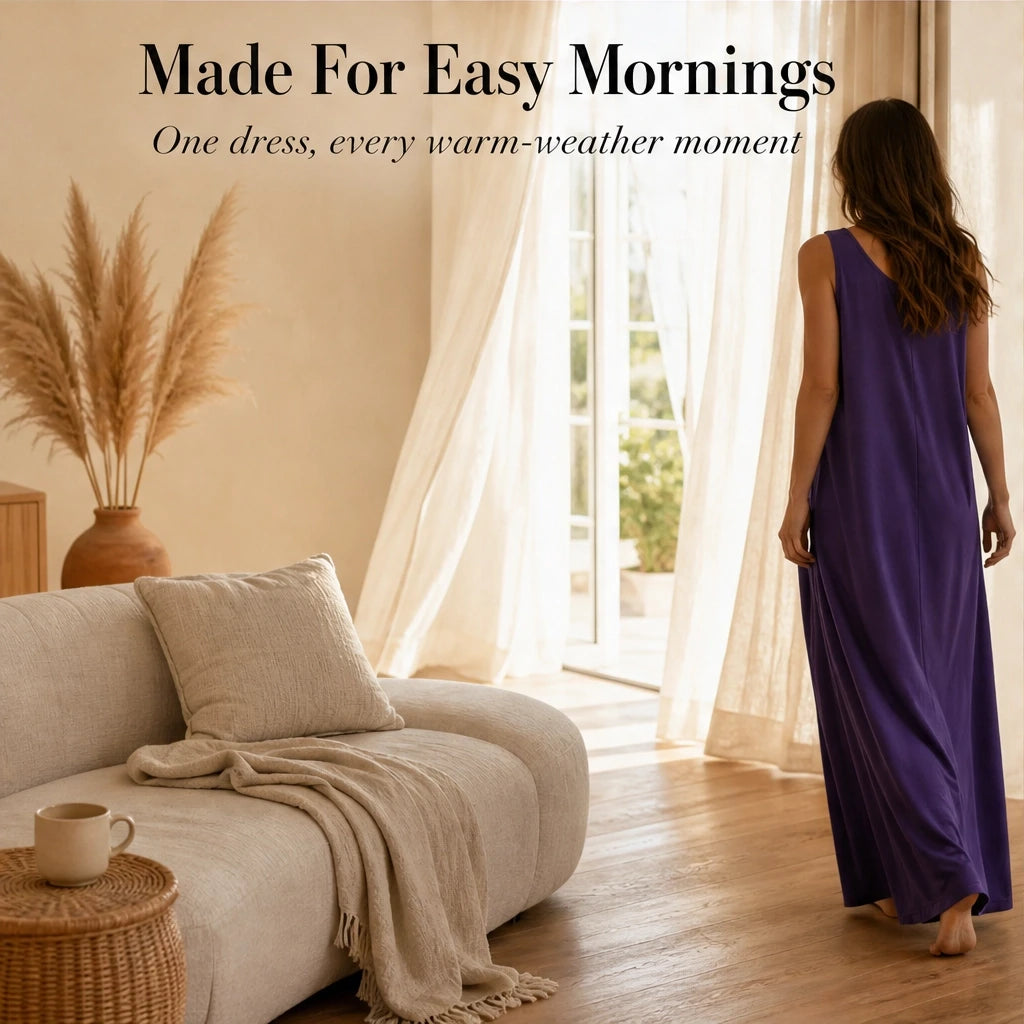 Driftbloom™ – Sleeveless A-Line Maxi Dress with Hidden Pockets + 50% OFF