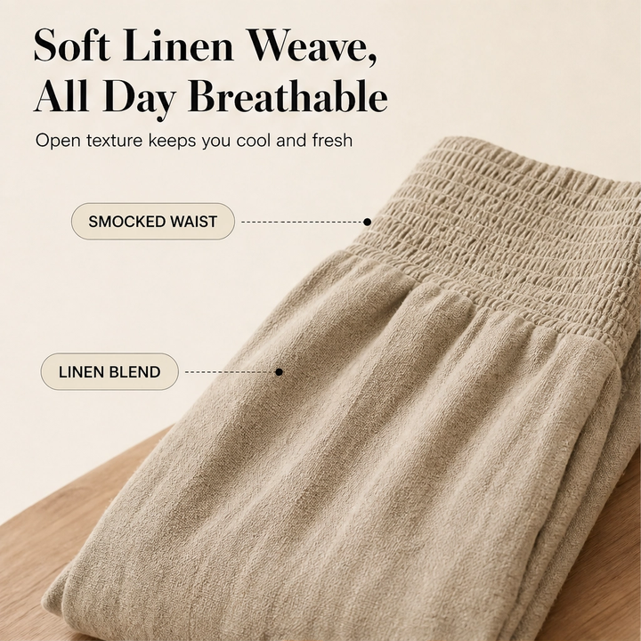 Willowhem™ – Smocked High-Waist Cotton Linen Wide-Leg Ruffle Lounge Pants + 50% OFF