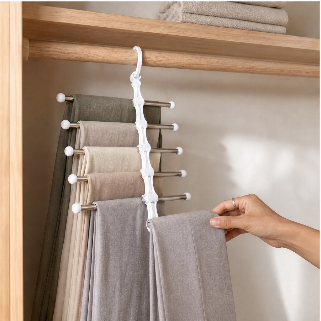 Alcove™ – 5-Tier Foldable Pants Hanger with Stainless Steel Bars + 50% OFF
