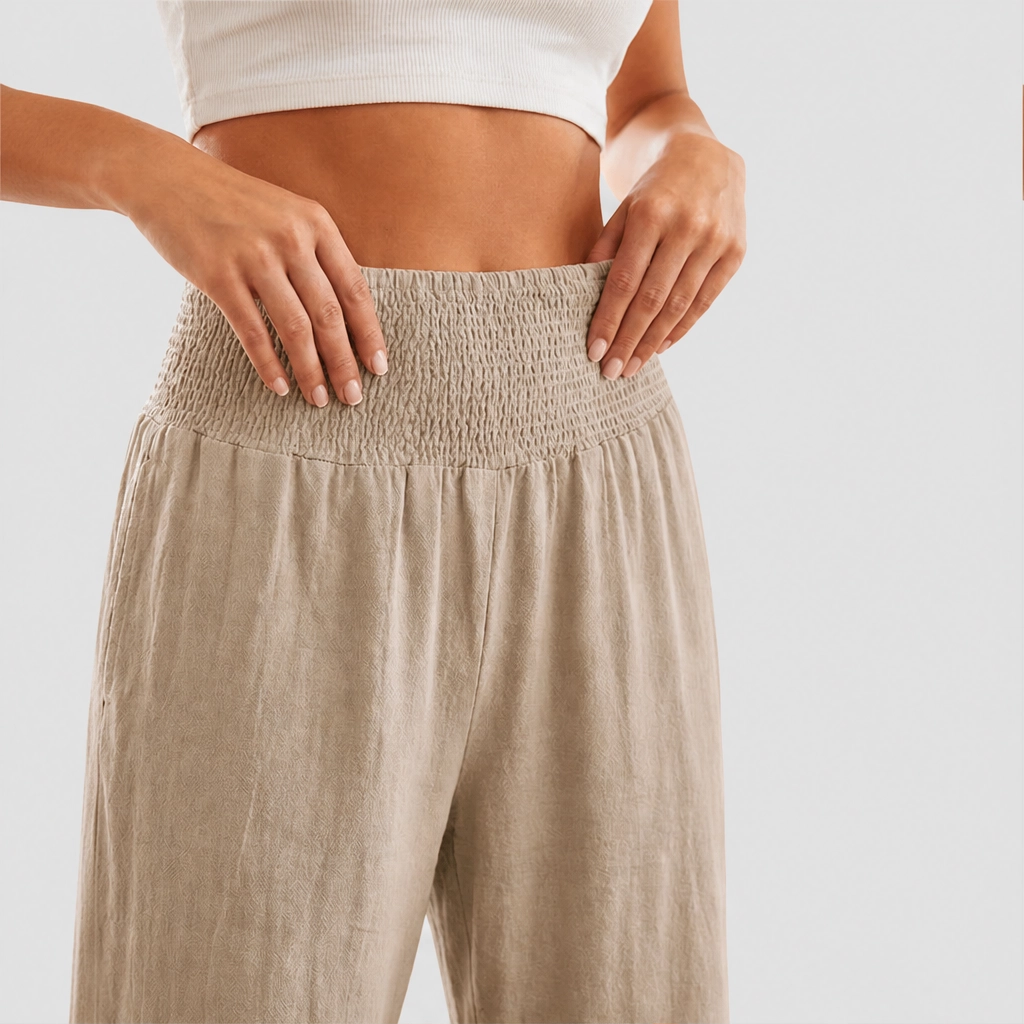 Willowhem™ – Smocked High-Waist Cotton Linen Wide-Leg Ruffle Lounge Pants + 50% OFF